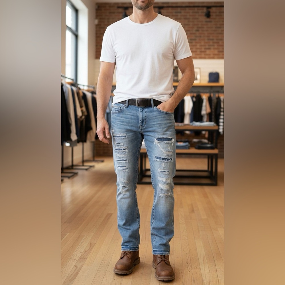 Relaxed Fit Light Blue Jeans for Men